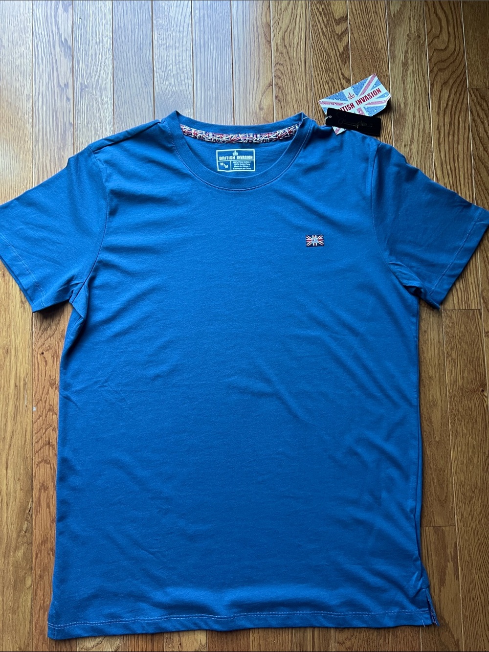 Men's Short Sleeve Crewneck T-Shirt - Blue with Flag Patch